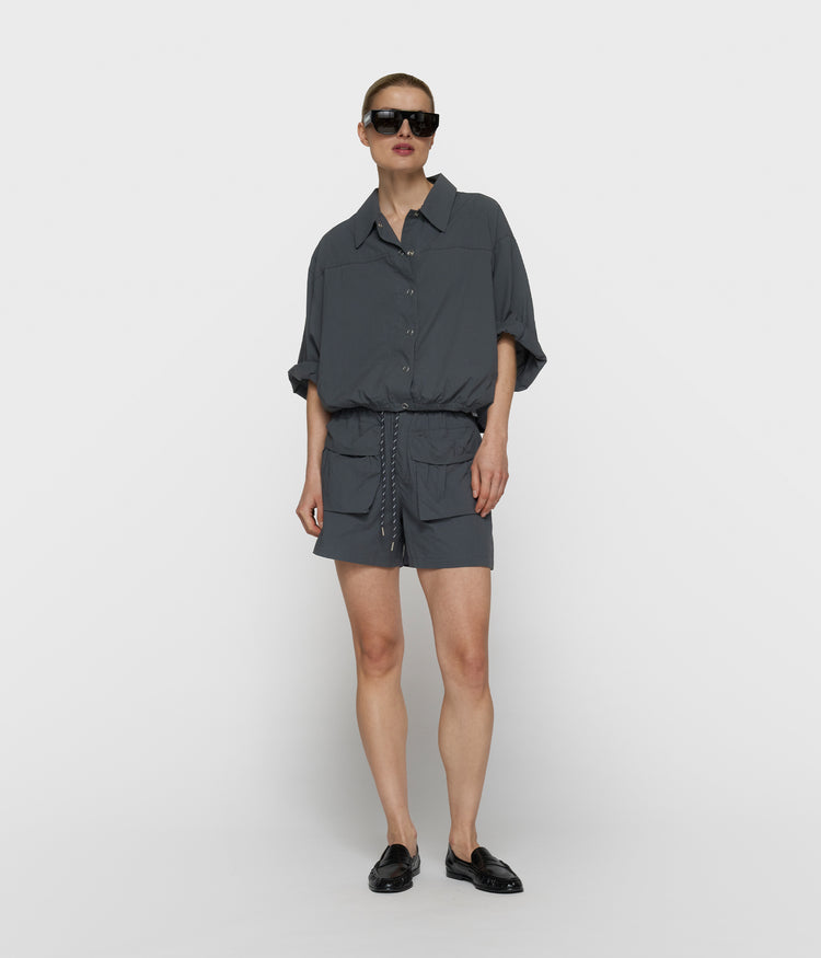 crinkle utility shorts | steel blue