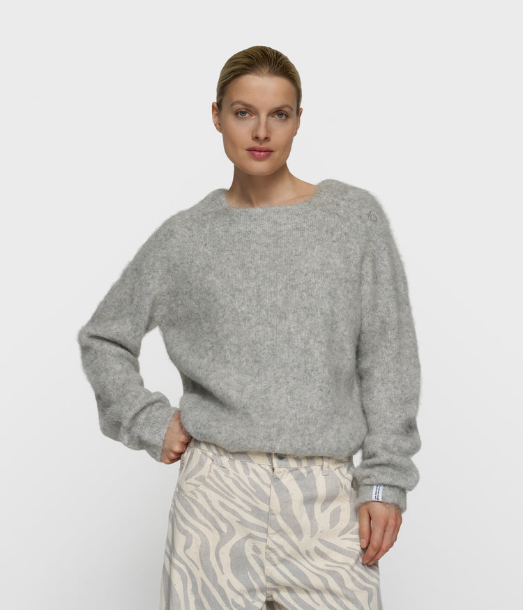 hairy knit sweater | light grey melee