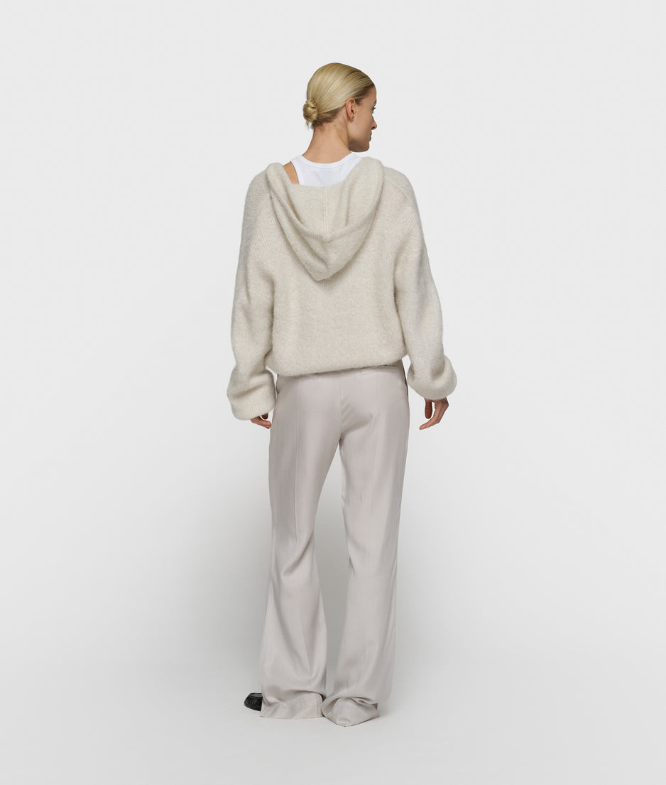 gebreide sweater lurex capuchon | ecru
