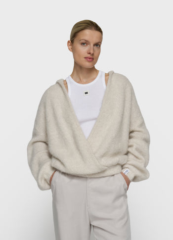 gebreide sweater lurex capuchon | ecru