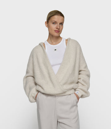 gebreide sweater lurex capuchon | ecru