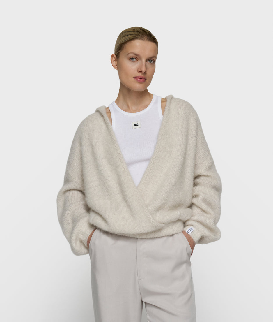 gebreide sweater lurex capuchon | ecru