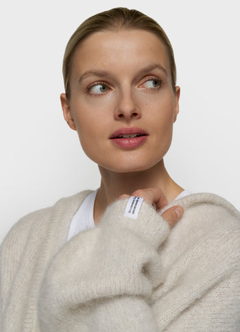 gebreide sweater lurex capuchon | ecru