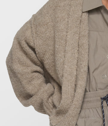short belted knit cardigan | fog