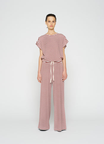 wide leg pants stripe | warm white/burgundy