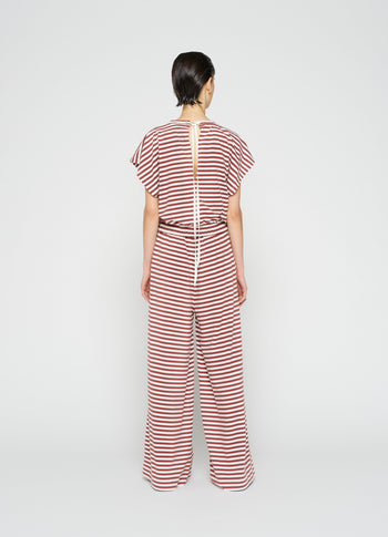 wide leg pants stripe | warm white/burgundy
