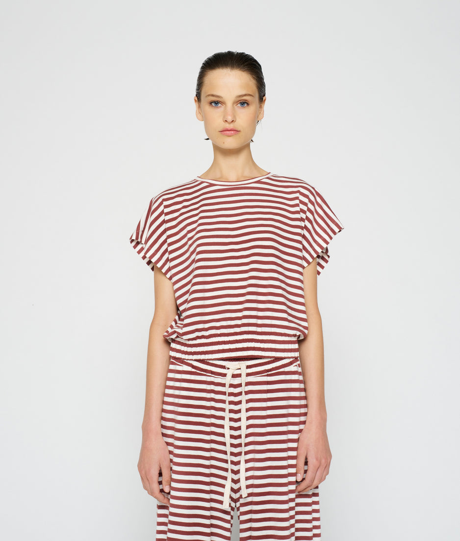 square tee stripe | warm white/burgundy
