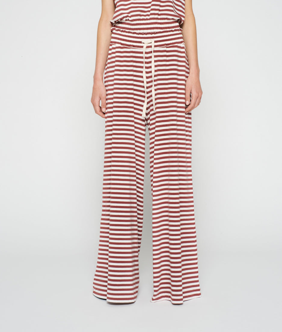wide leg pants stripe | warm white/burgundy