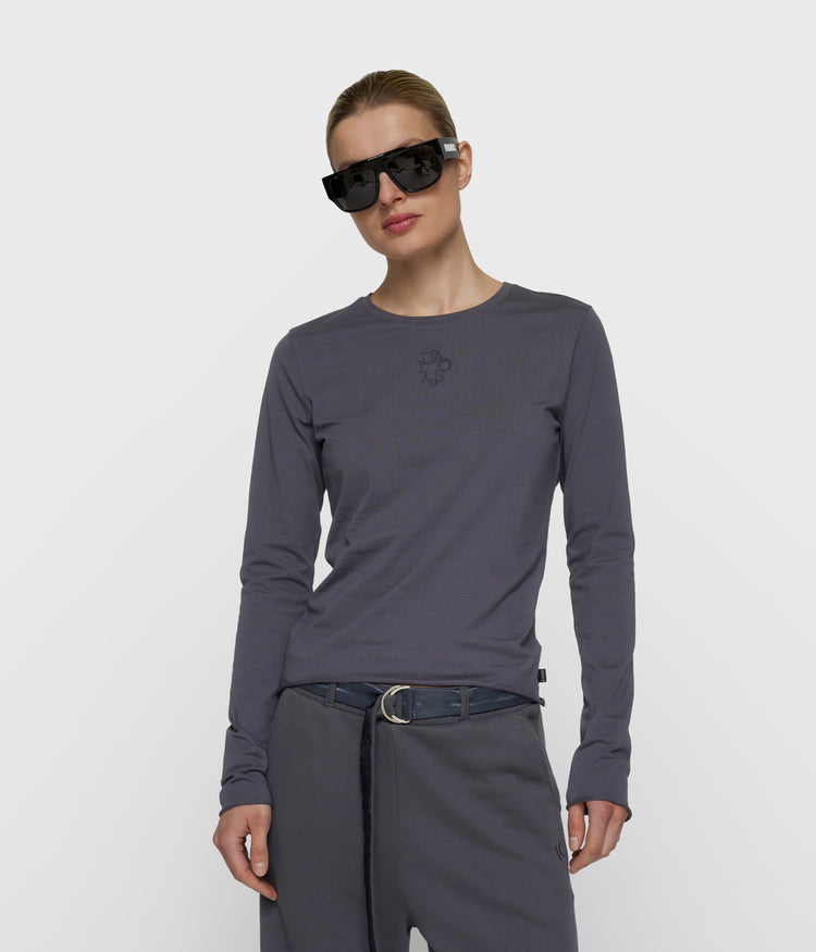slim T-shirt lange mouwen | steel blue