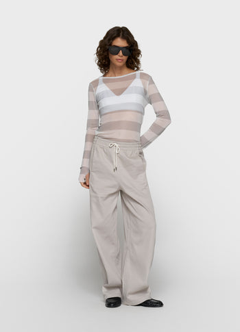 mesh top lange mouwen strepen | white/stone