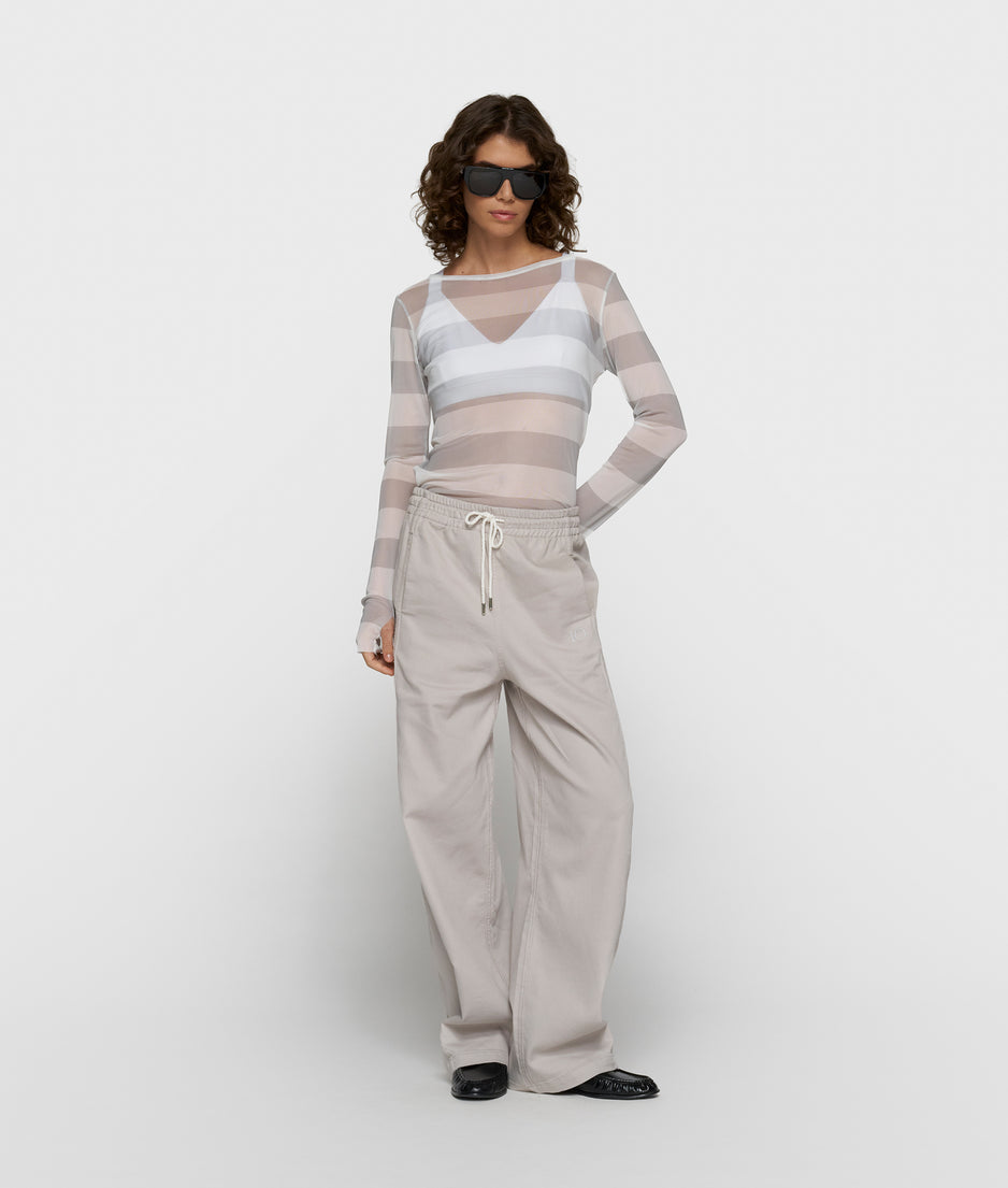mesh top lange mouwen strepen | white/stone