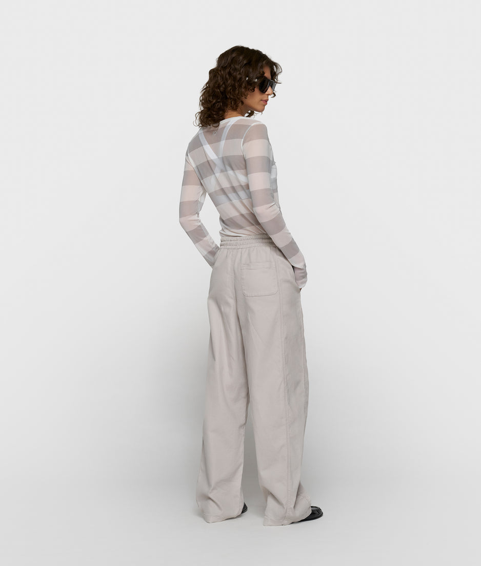 mesh top lange mouwen strepen | white/stone