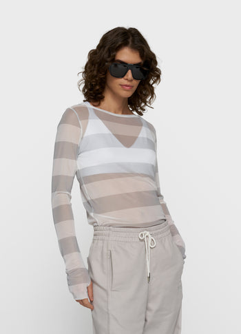 mesh top lange mouwen strepen | white/stone