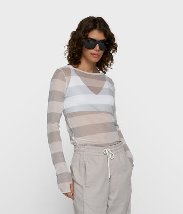 mesh top lange mouwen strepen | white/stone