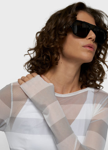 mesh top lange mouwen strepen | white/stone