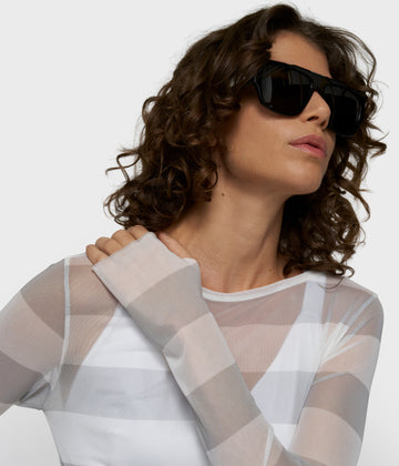 mesh top lange mouwen strepen | white/stone