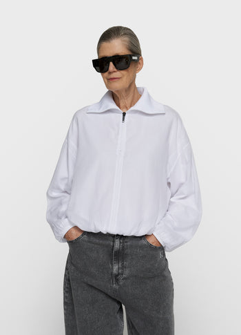 half zip balloon top | white