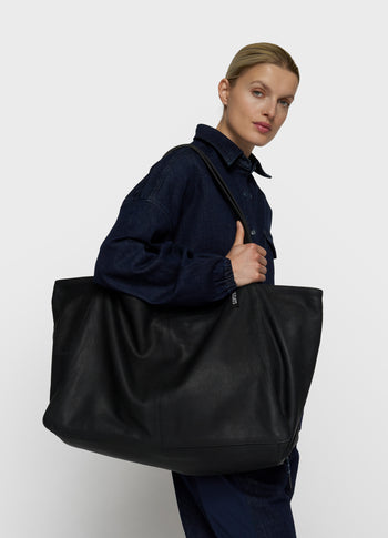 leren shopper | black