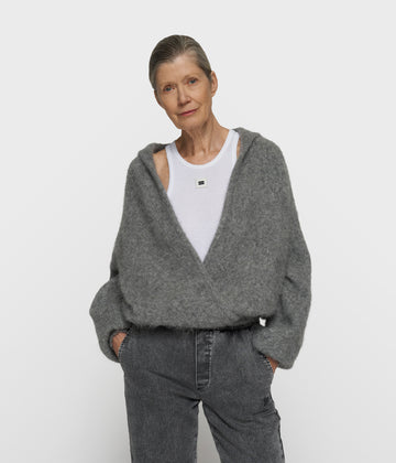 gebreide sweater capuchon | grey melee