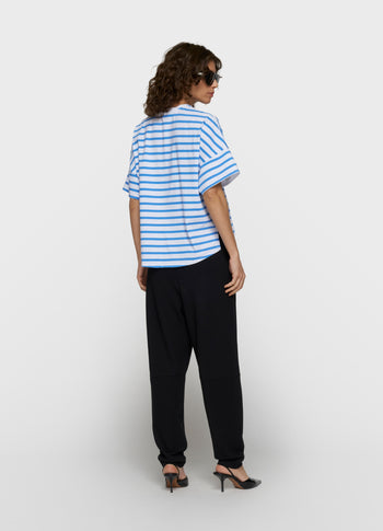 wijd T-shirt strepen | white/ultramarine