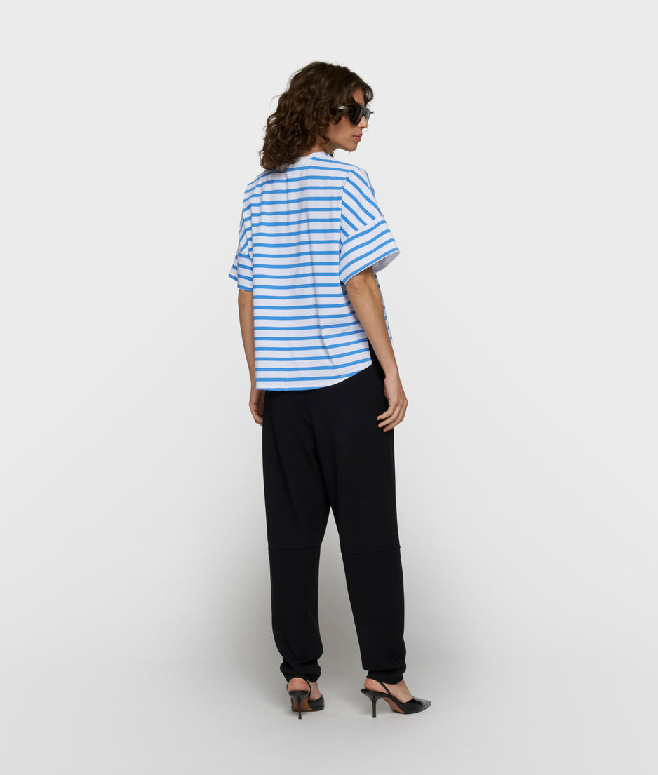 wijd T-shirt strepen | white/ultramarine
