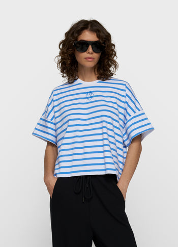 wijd T-shirt strepen | white/ultramarine