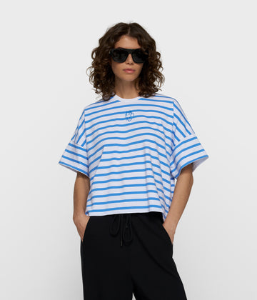 wijd T-shirt strepen | white/ultramarine