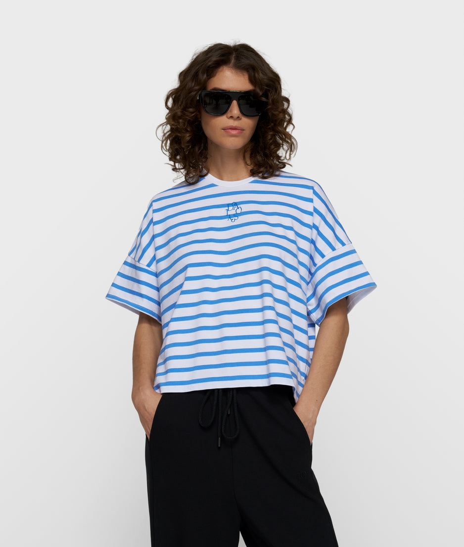 wijd T-shirt strepen | white/ultramarine
