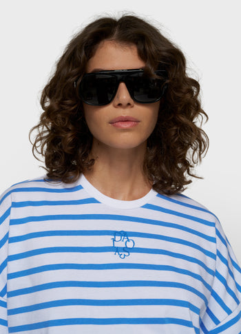 wijd T-shirt strepen | white/ultramarine