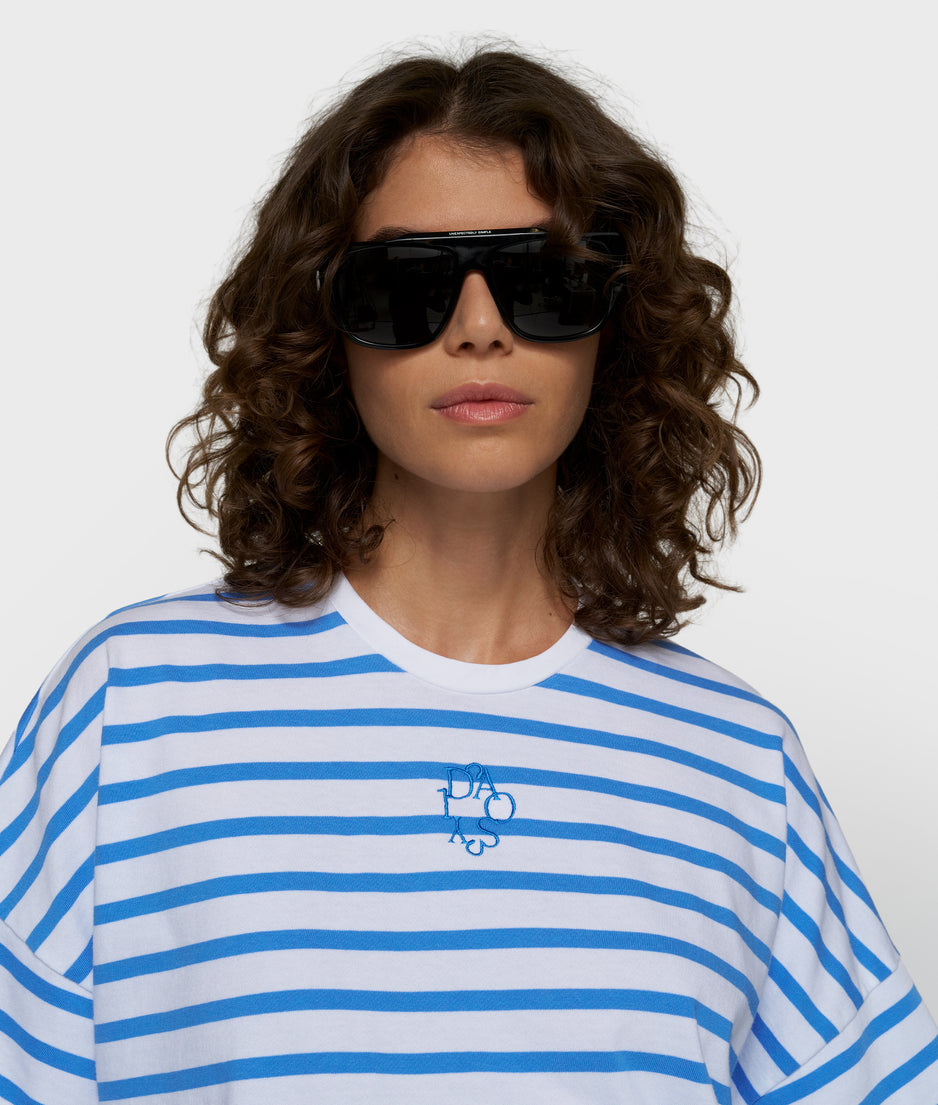 wijd T-shirt strepen | white/ultramarine