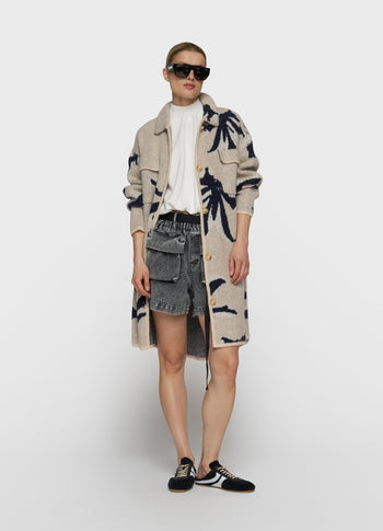 long knit jacket flower | powder