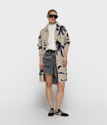 long knit jacket flower | powder