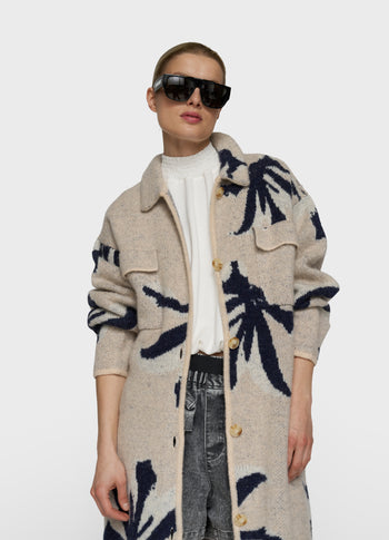 long knit jacket flower | powder