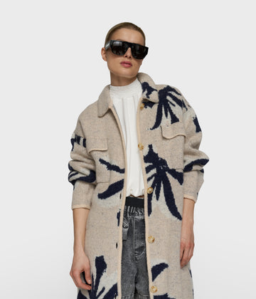 long knit jacket flower | powder