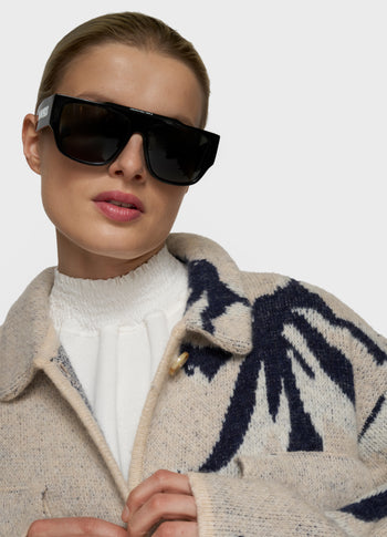 long knit jacket flower | powder