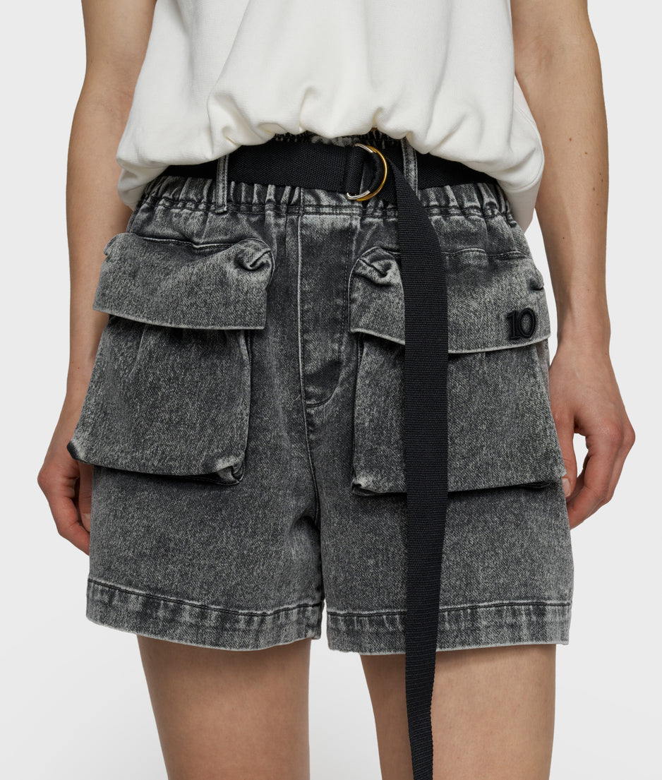 utility shorts jog denim | black