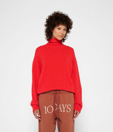 turtleneck sweater knit | coral red