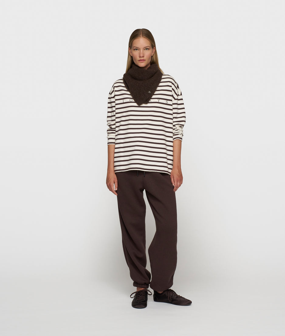 boat neck top stripes | ecru/wine
