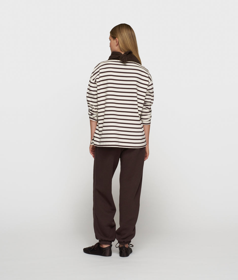 boat neck top stripes | ecru/wine