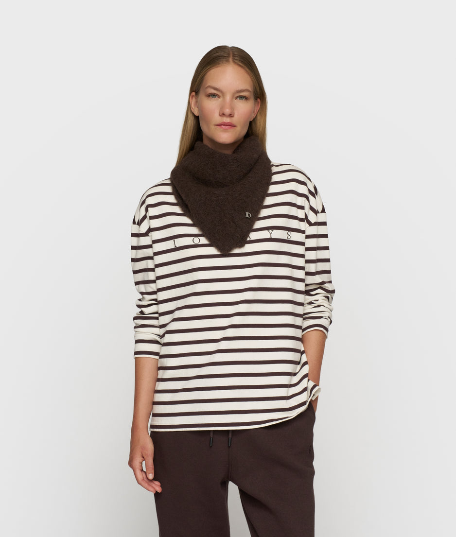 boat neck top stripes | ecru/wine