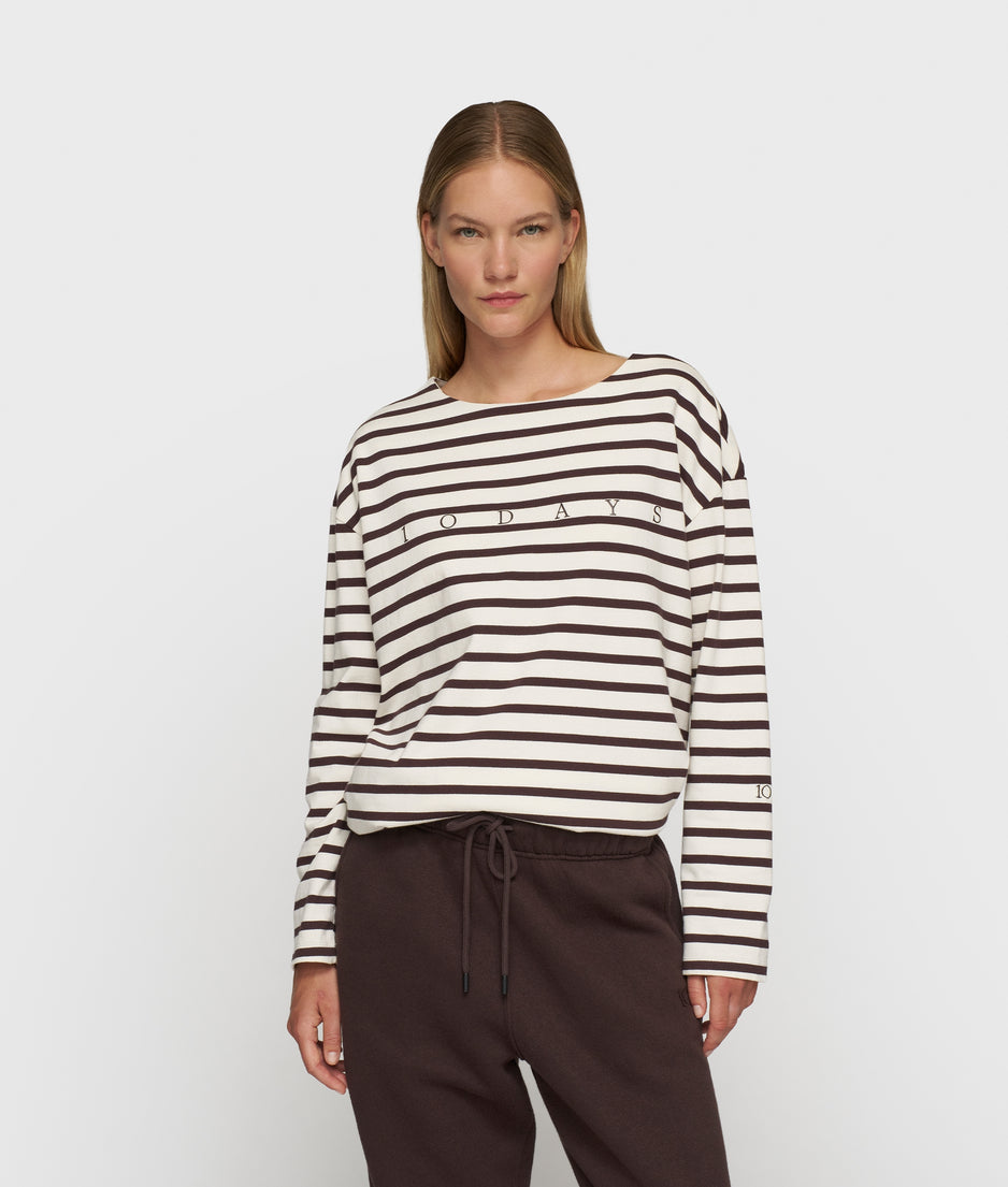 boat neck top stripes | ecru/wine