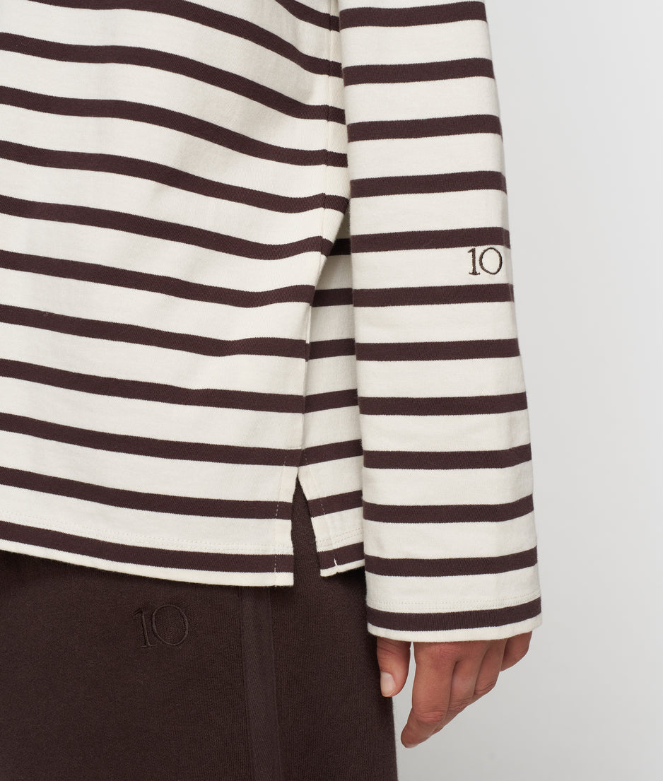 boat neck top stripes | ecru/wine