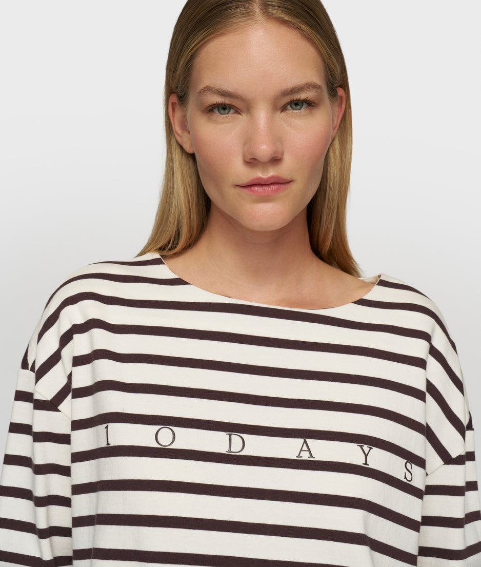 boat neck top stripes | ecru/wine