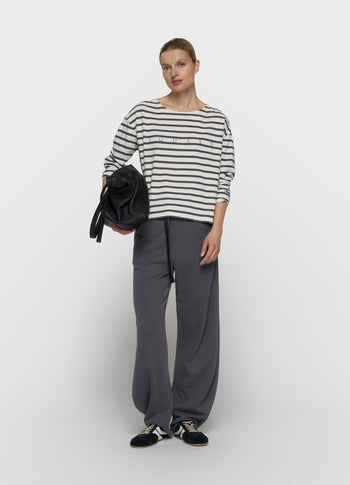 boothals top strepen | ecru/steel blue