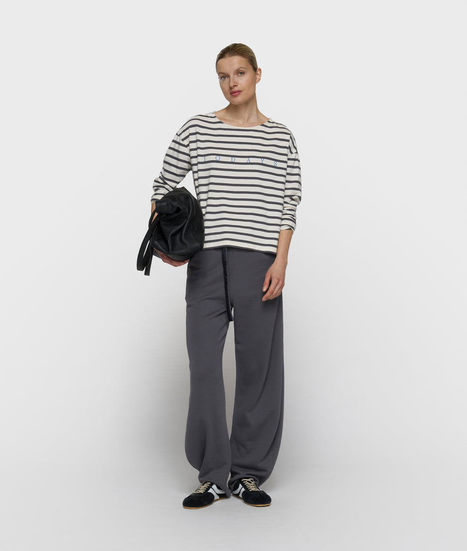 boothals top strepen | ecru/steel blue