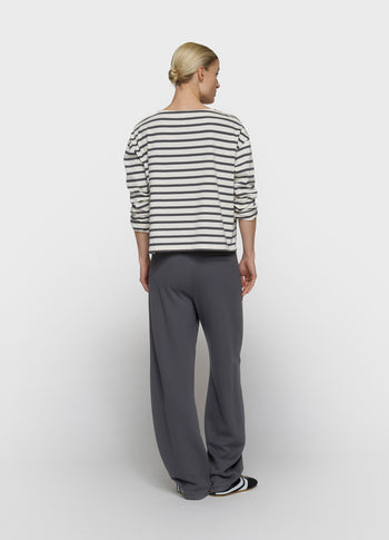 boothals top strepen | ecru/steel blue