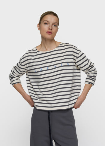 boothals top strepen | ecru/steel blue