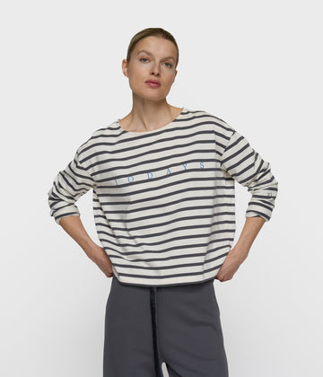 boothals top strepen | ecru/steel blue