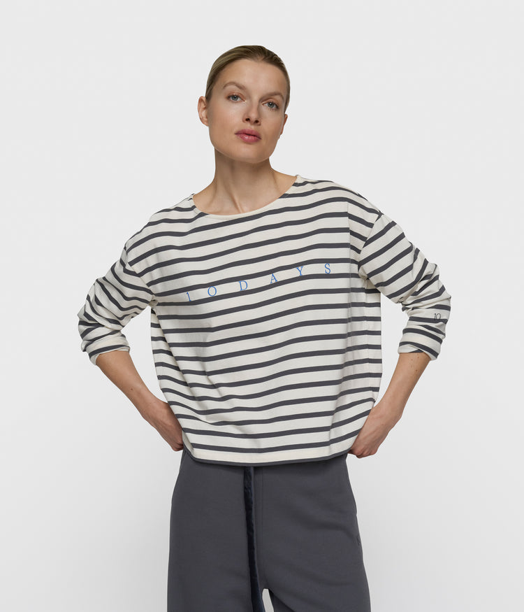 boothals top strepen | ecru/steel blue