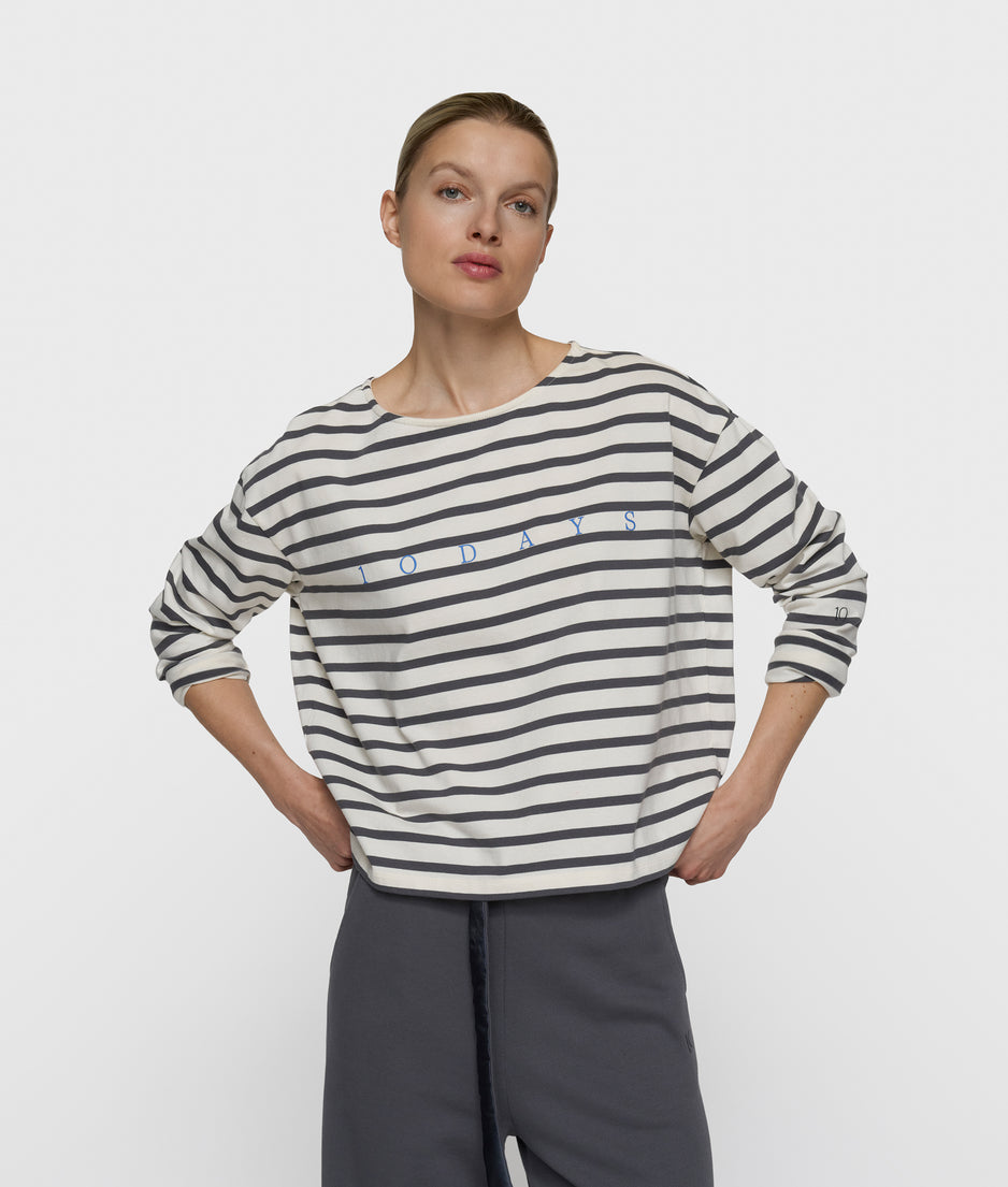 boothals top strepen | ecru/steel blue